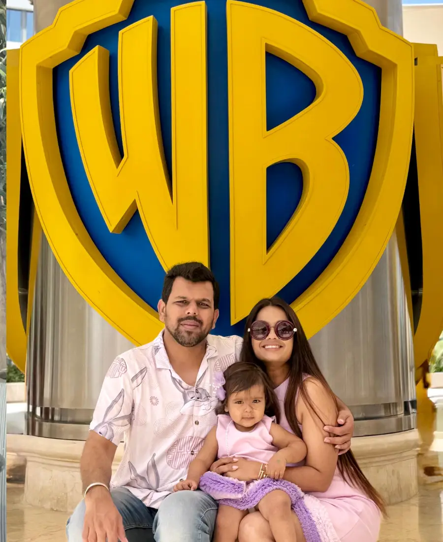 Niki Shah with family at Warner Bros collaboration event
